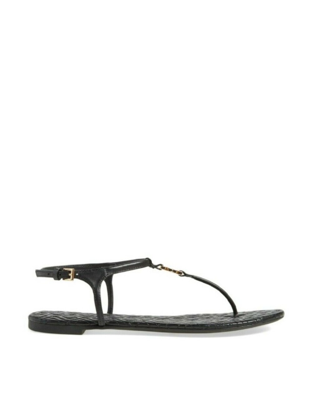 TORY BURCH Marion Quilted T-Strap Flat Sandals with Gold Logo Accent - Picture 3 of 13